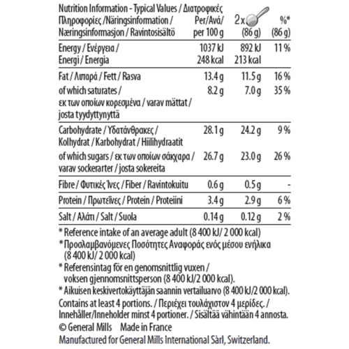 Mango & Raspberry pint nutrition label